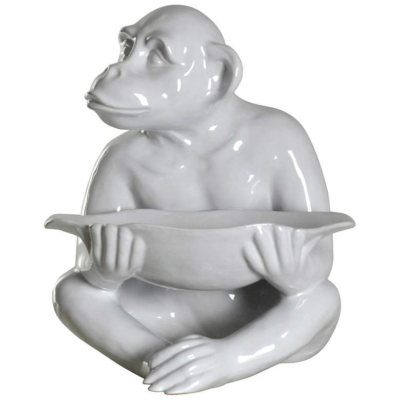 Image 1 Chimp Tray Statue - White Finish On Ceramic