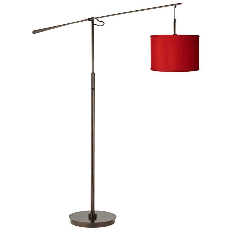 Image 1 China Red Textured Silk Bronze Balance Arm Floor Lamp