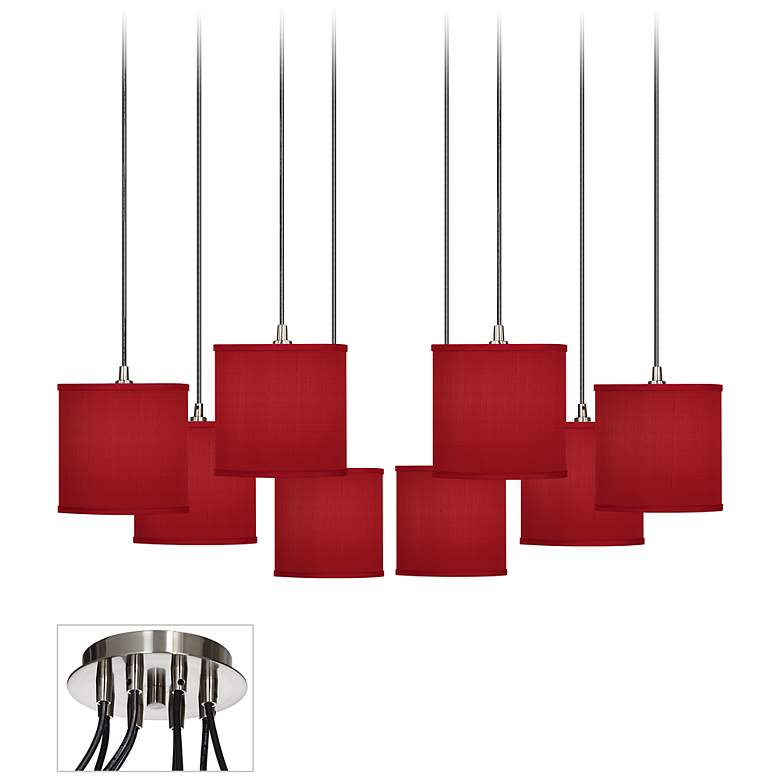 Image 1 China Red Textured Silk Luxe 8-Light Multi Pendant