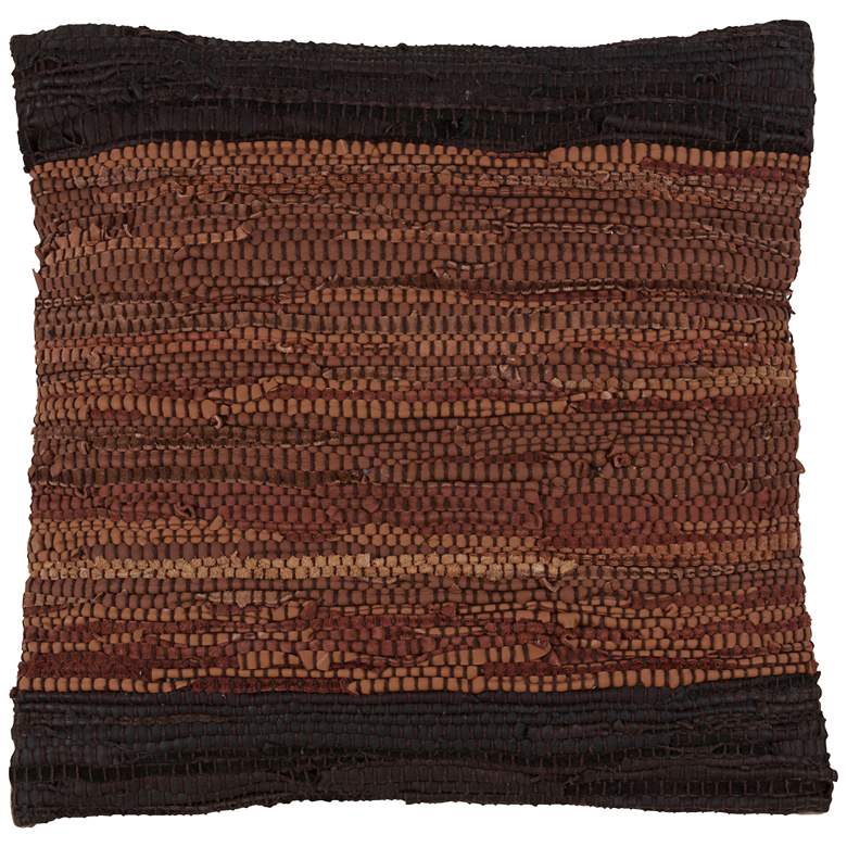 Image 1 Chindi Two-Tone Coffee Leather 18" Square Decorative Pillow