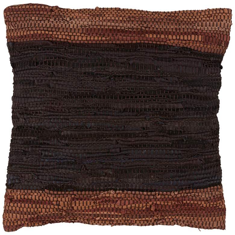 Image 1 Chindi Two-Tone Coffee Leather 18" Square Throw Pillow