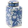 Chinoiserie 10.6" Wide Blue and White Square Jar with Gold Trim Lid