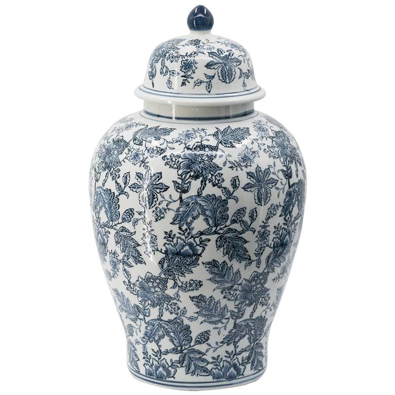 Image 1 Chinoiserie 23.2 inch Blue and White Ginger Jar w/ Handled Lid