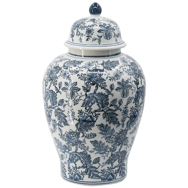 Image 3 Chinoiserie 23.2" Blue and White Ginger Jar w/ Handled Lid more views