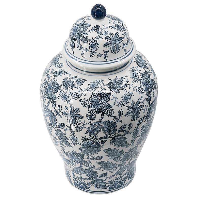 Image 5 Chinoiserie 23.2" Blue and White Ginger Jar w/ Handled Lid more views
