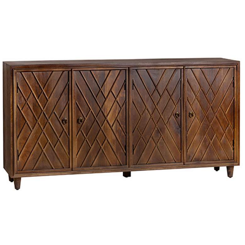 Image 1 Chippendale 72" Wide Stained Brown Wood 4-Door Sideboard