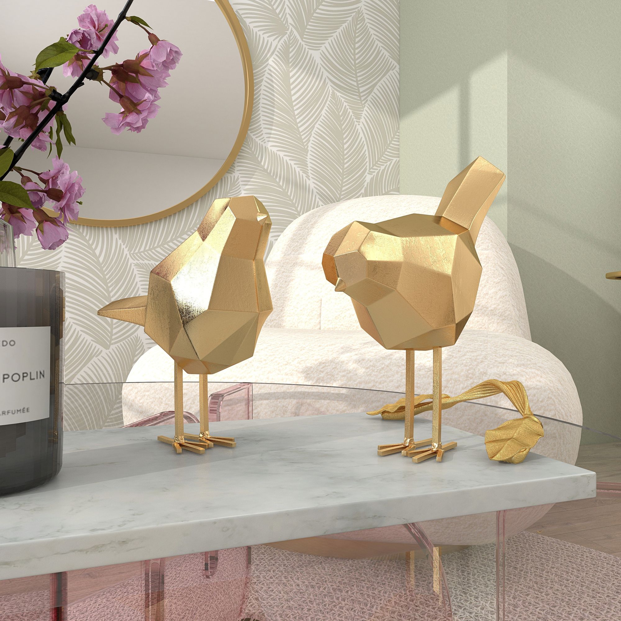 Image 7 Chirpers Shiny Gold 2-Piece Decorative Bird Figurines Set more views