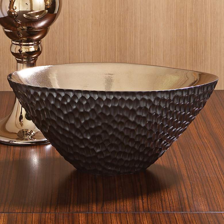 Image 1 Chiseled Bronze and Polished Blonde Metallic Ceramic Oval Bowl