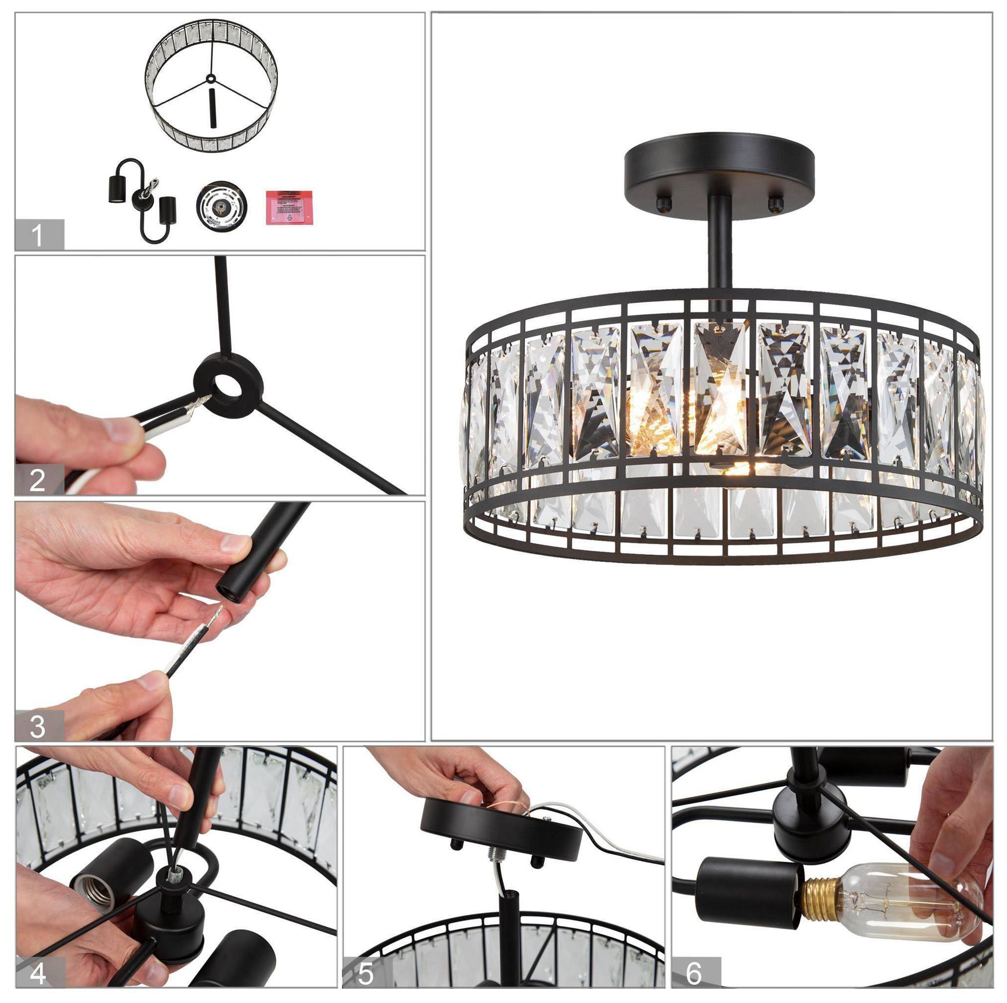 Chispa 2-Light Black Crystal Drum Ceiling Light - Made to Order