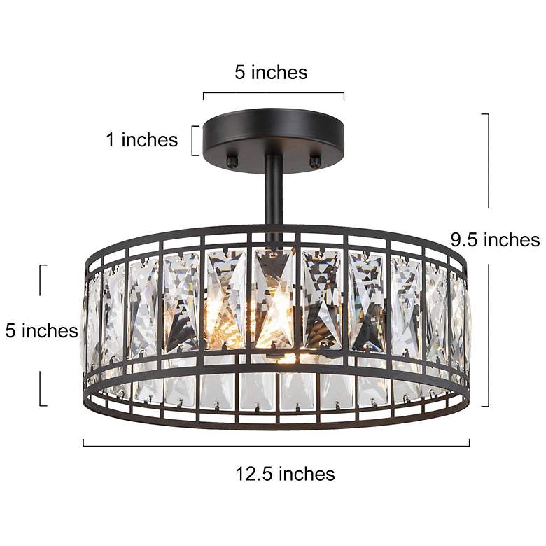 Image 2 Chispa 2-Light Black Crystal Drum Ceiling Light more views