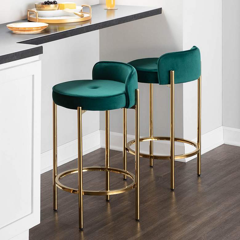 Image 1 Chloe 25 1/2" Green Velvet Counter Stools Set of 2