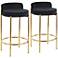 Chloe 25 1/2" Modern Black Velvet and Gold Counter Stools Set of 2