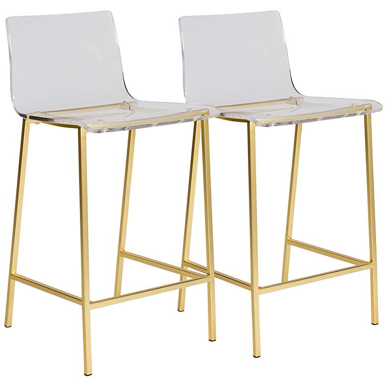 Image 1 Chloe 26 inch Clear Acrylic Brushed Gold Counter Stools Set of 2