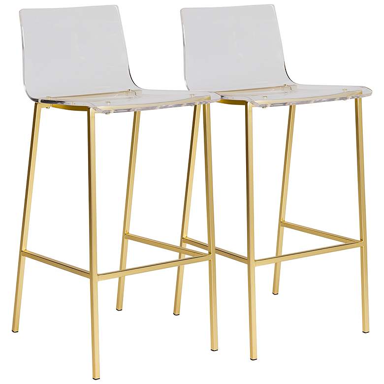 Image 1 Chloe 30" Clear Acrylic and Gold Modern Luxe Bar Stools Set of 2