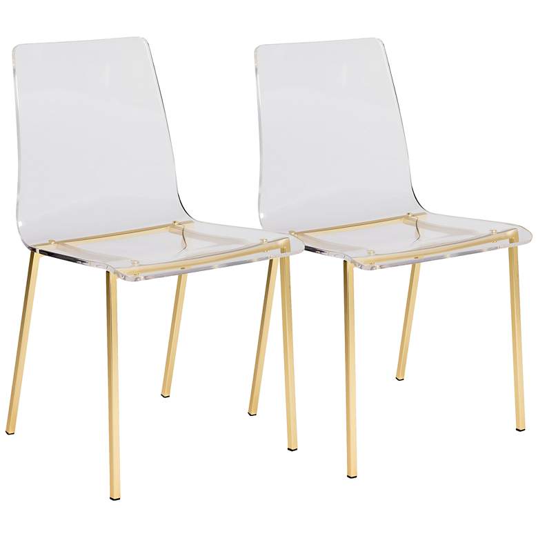 Image 1 Chloe 33 inch Clear Acrylic Matte Brushed Gold Side Chairs Set of 2