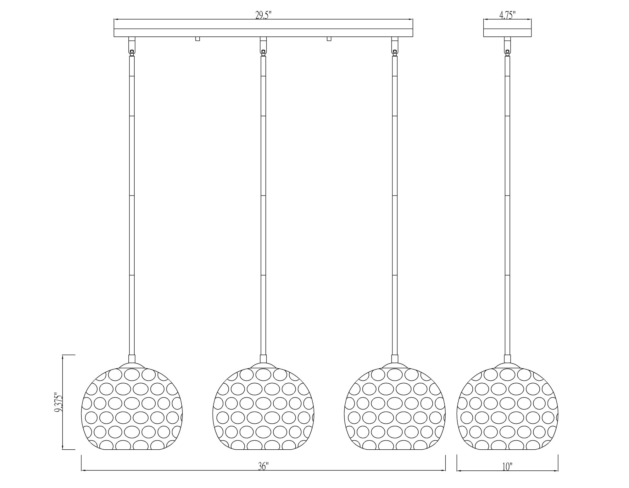 Chloe 36" Wide Matte Black 3-Light Linear Chandelier in scene