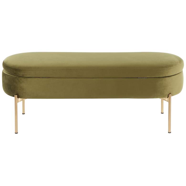 Chloe Green Velvet and Gold 48 inch Wide Modern Storage Bench more views
