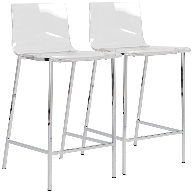 Image 1 Chloe Set of 2 Acrylic and Chrome 26 inch Counter Stools