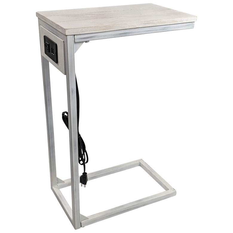 Image 1 Chloe Whitewash C-Form Accent Table With USB Ports