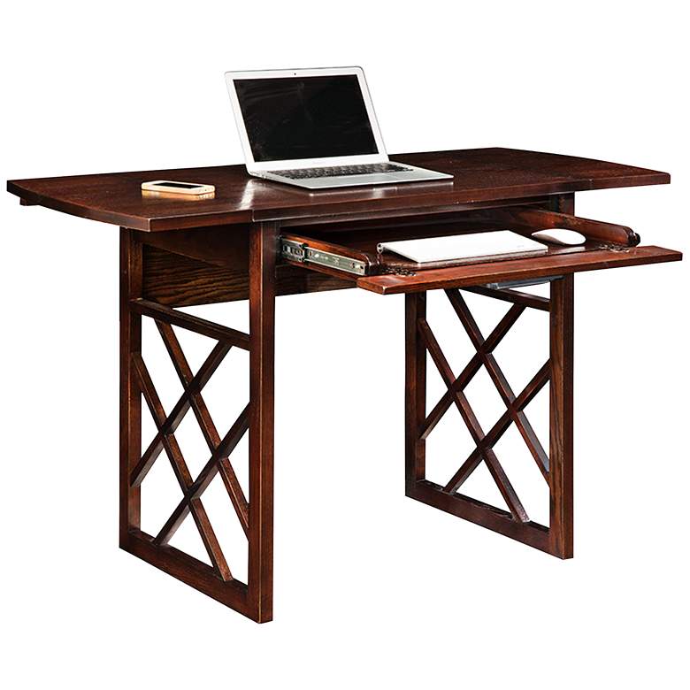 Image 1 Chocolate Oak 47 1/2" Wide Drop Leaf Computer Writing Desk