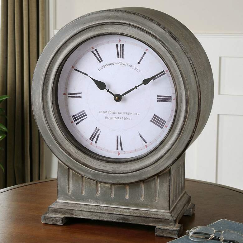 Image 1 Chouteau 19 inch High Dusty Gray Battery Powered Mantel Clock