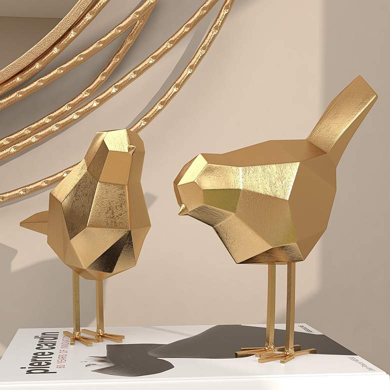 Image 1 Chripers Shiny Gold 2-Piece Decorative Bird Figurines Set