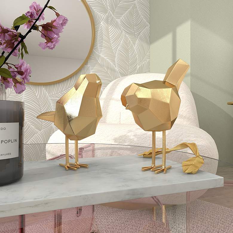 Image 7 Chripers Shiny Gold 2-Piece Decorative Bird Figurines Set more views