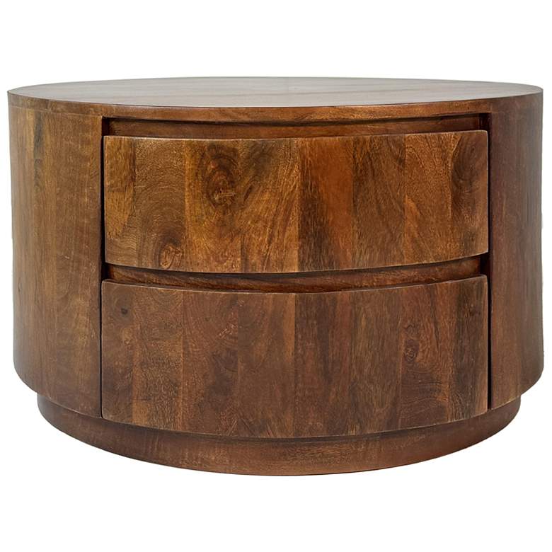 Image 2 Christa 30" Wide Chestnut Wood 2-Drawer Round Coffee Table more views