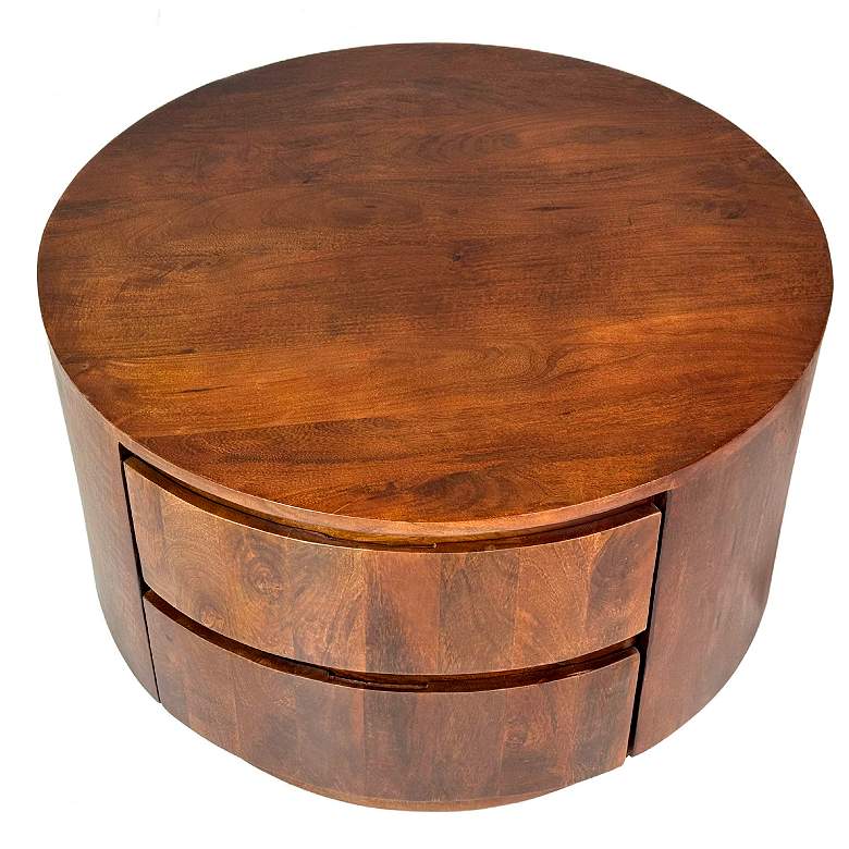 Image 3 Christa 30" Wide Chestnut Wood 2-Drawer Round Coffee Table more views