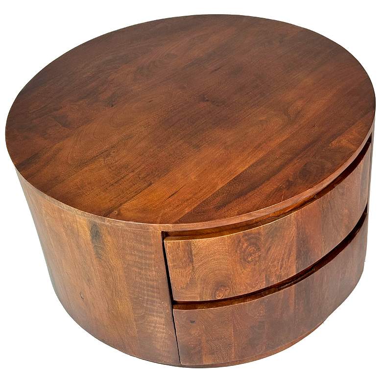 Image 4 Christa 30" Wide Chestnut Wood 2-Drawer Round Coffee Table more views