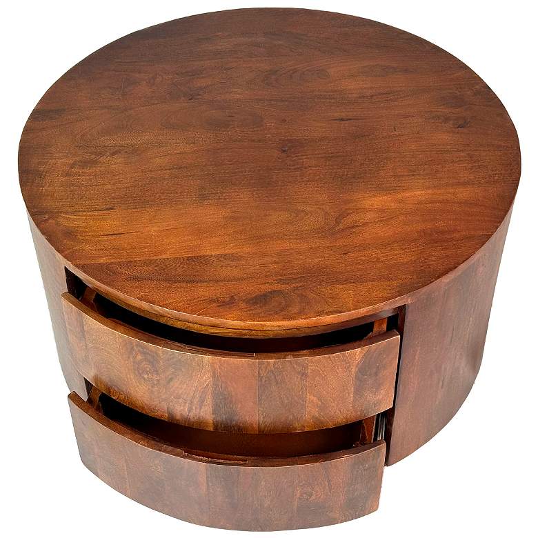 Image 5 Christa 30" Wide Chestnut Wood 2-Drawer Round Coffee Table more views