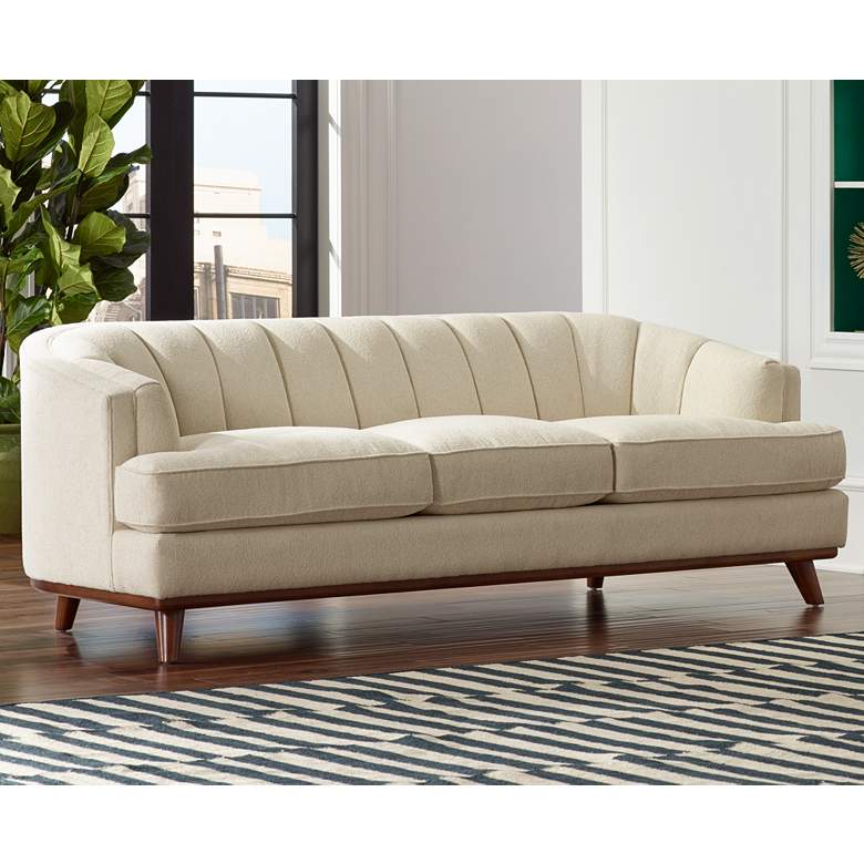 Image 1 Christen Bard Mid-Century 85 inch Wide Style Cream Fabric Sofa
