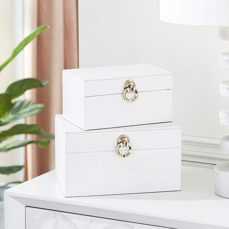 Image 1 Christen White Faux Leather Decorative Boxes Set of 2
