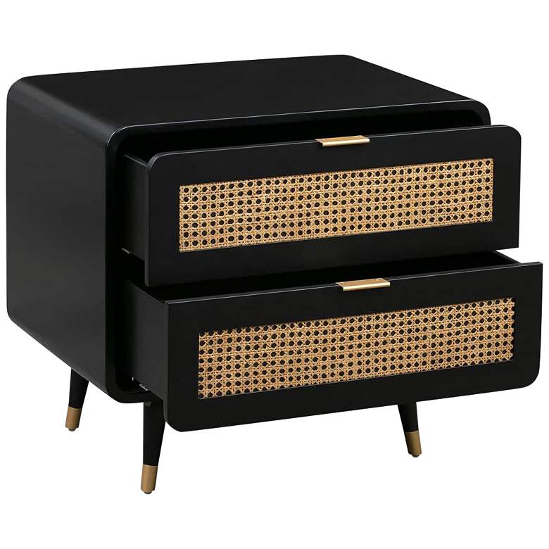 Image 6 Christine 27 inch Wide Black and Natural Cane 2-Drawer Modern Nightstand more views