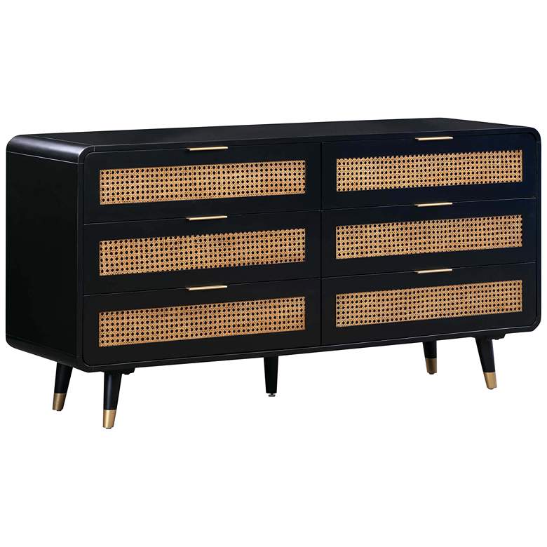 Image 2 Christine 62" Wide Black Acacia Wood and Iron 6-Drawer Dresser