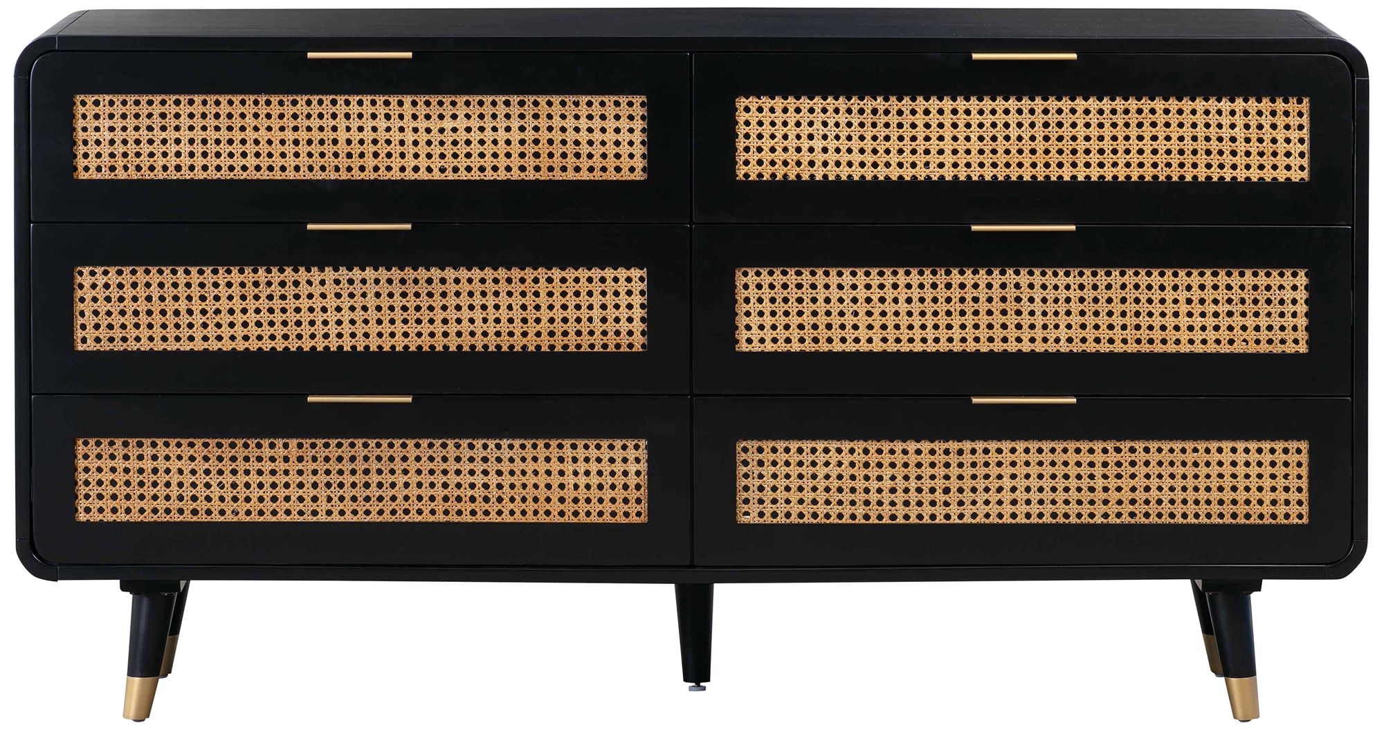 Christine 62" Wide Black Acacia Wood and Iron 6-Drawer Dresser