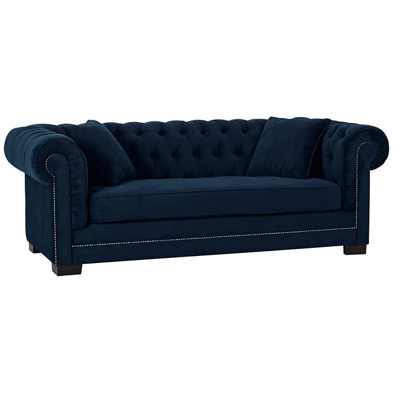 Image 3 Christine 86 1/4 inch Wide Ink Blue Velvet Tufted Sofa