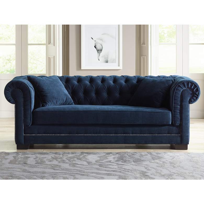 Image 1 Christine 86 1/4 inch Wide Ink Blue Velvet Tufted Sofa