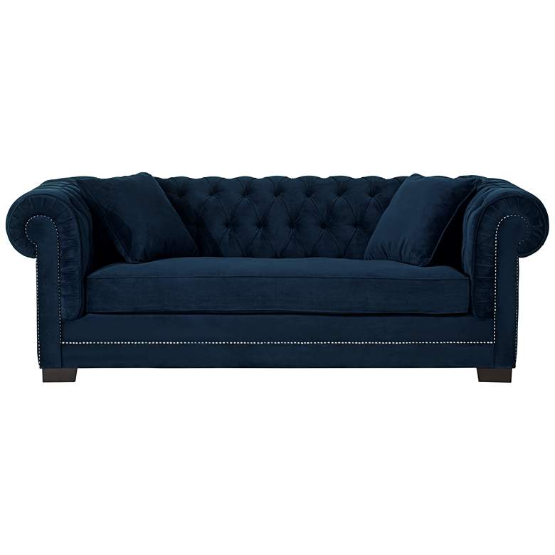 Image 4 Christine 86 1/4 inch Wide Ink Blue Velvet Tufted Sofa more views