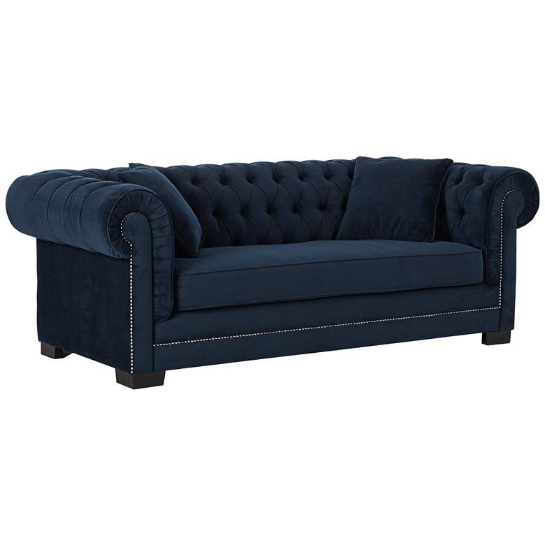 Image 5 Christine 86 1/4 inch Wide Ink Blue Velvet Tufted Sofa more views