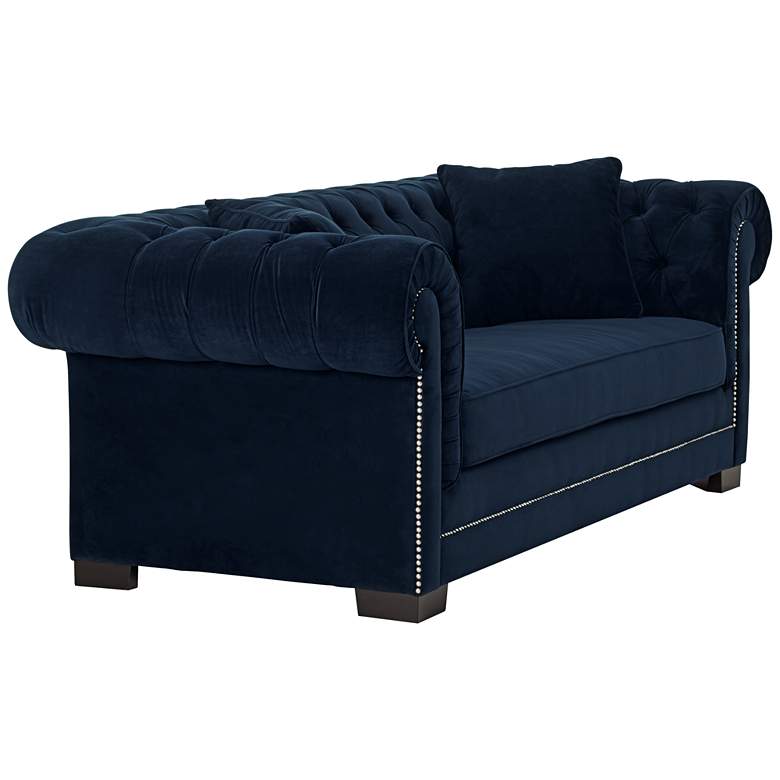 Image 6 Christine 86 1/4 inch Wide Ink Blue Velvet Tufted Sofa more views