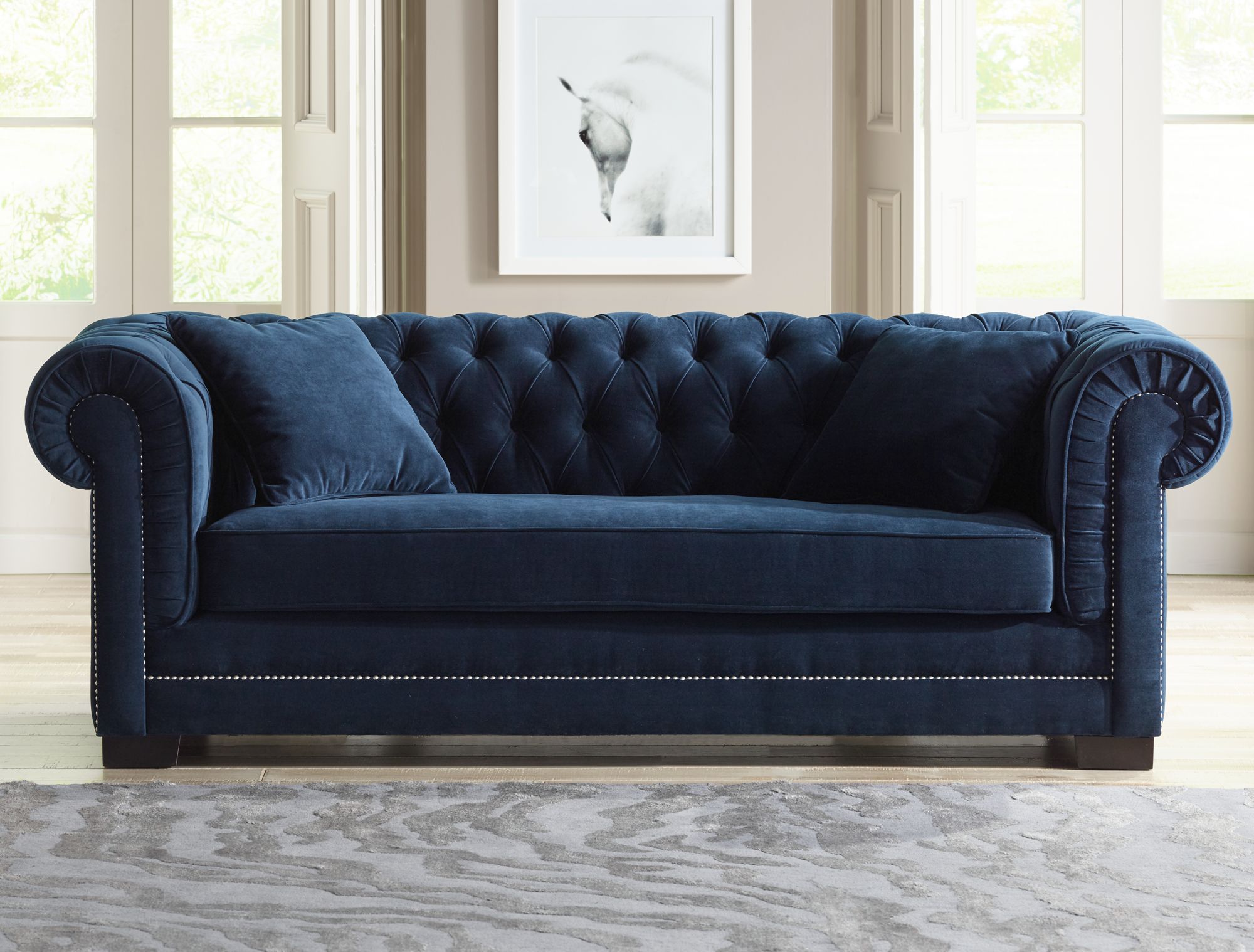 Christine 86 1 4 Wide Ink Blue Velvet Tufted Sofa 7J568 Lamps Plus