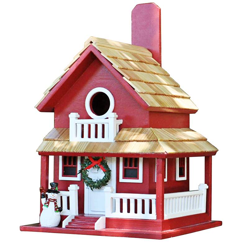 Image 1 Christmas Red Cottage Birdhouse