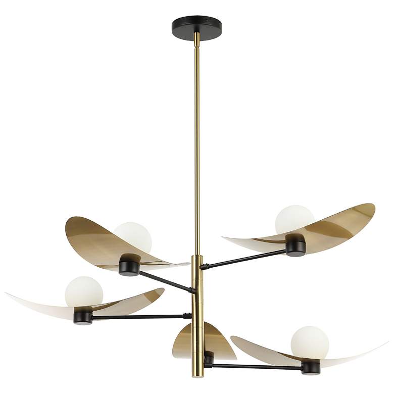 Image 1 Christobel 40" Wide 5-Light Aged Brass Black Chandelier w/ White Shade