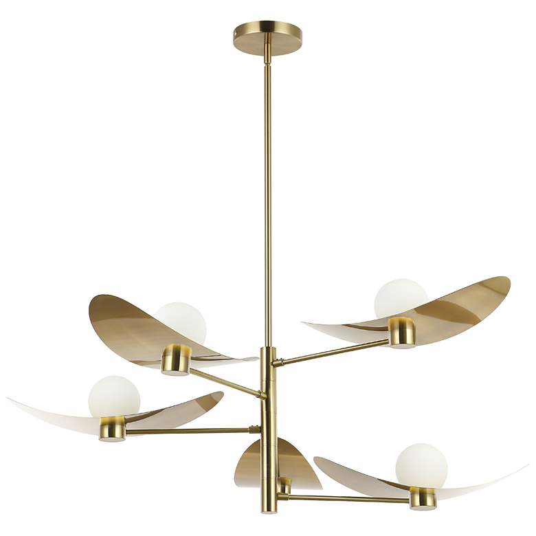Image 1 Christobel 40" Wide 5-Light Aged Brass Finish Chandelier w/ White Shade