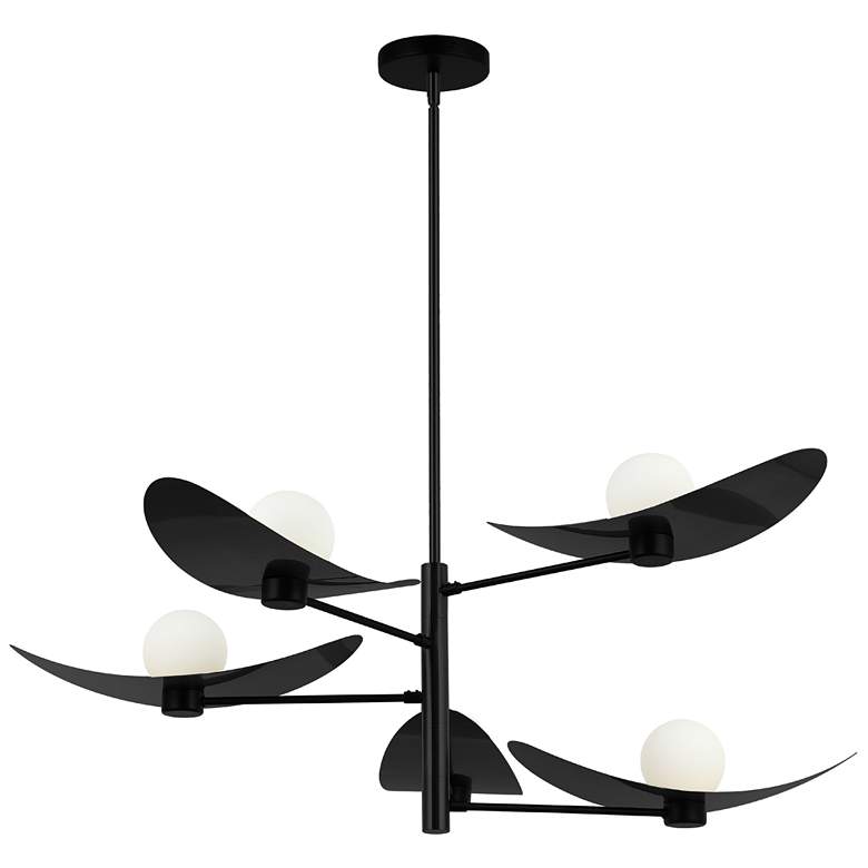 Image 1 Christobel 40" Wide 5-Light Matte Black Finish Chandelier w/ White Shade