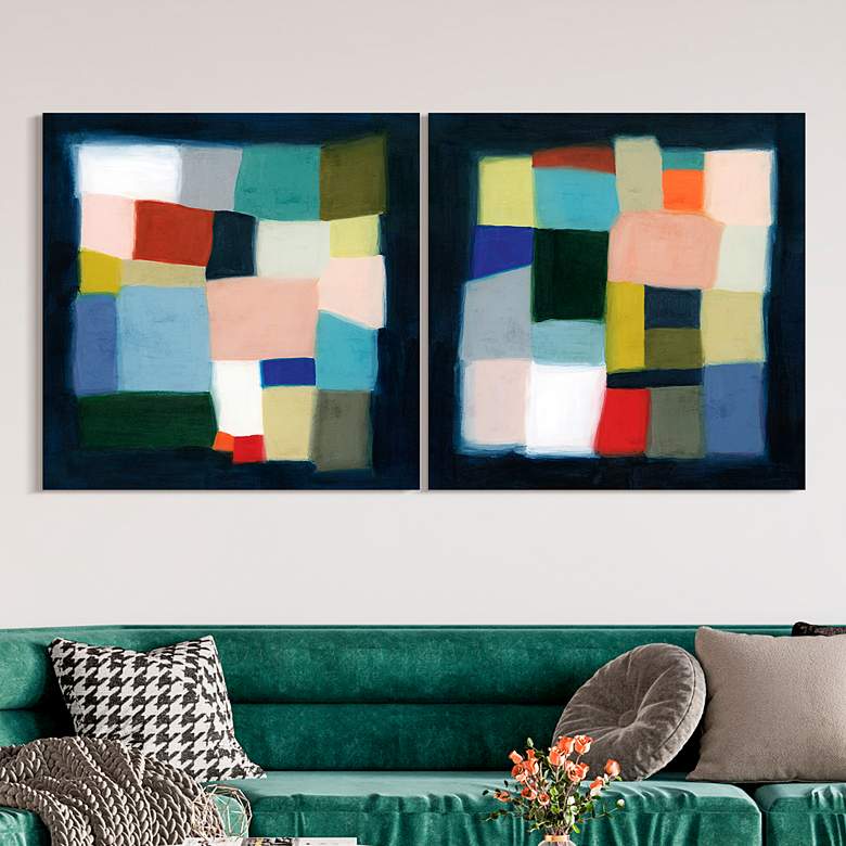 Image 1 Chromatic Cube I&II 38 inch Square 2-Piece Glass Wall Art Set