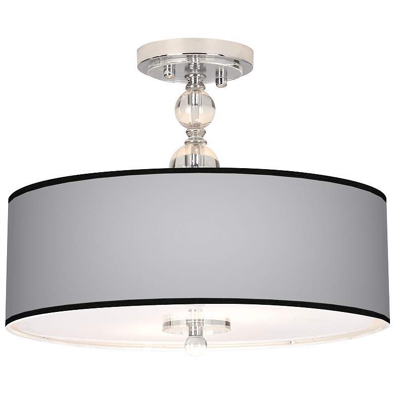 Image 1 Chrome 16 inch Wide Semi-Flush Ceiling Light with Opaque Shade