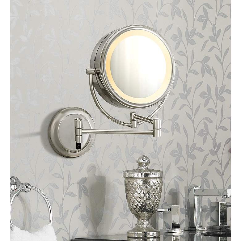Image 1 Chrome 8 inch Wide LED Lighted Wall Mount Vanity Mirror