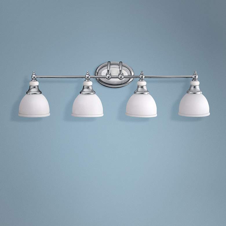 Image 1 Chrome and Cased Opal Glass 33 inch Wide Bathroom Light
